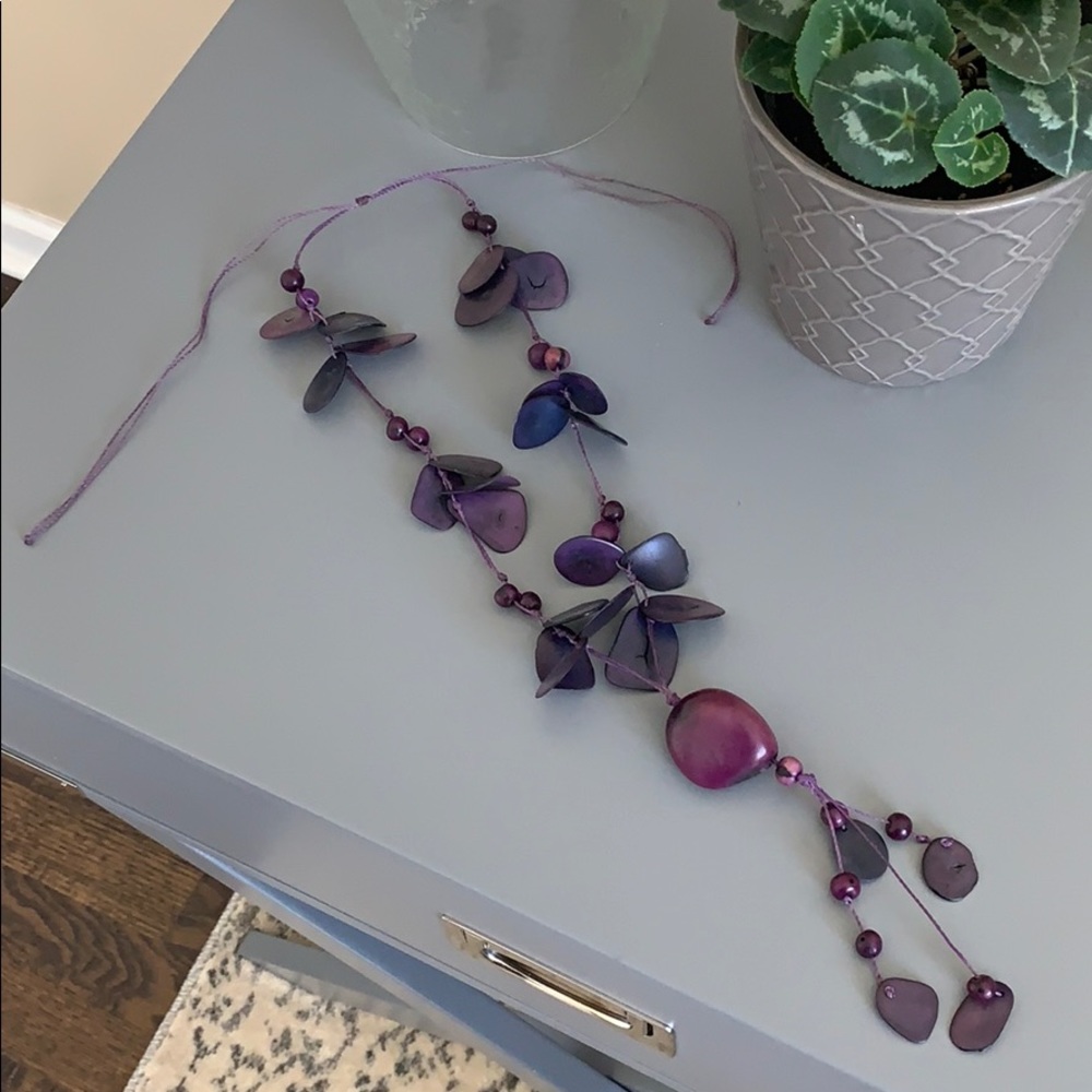 Purple wood beaded necklace